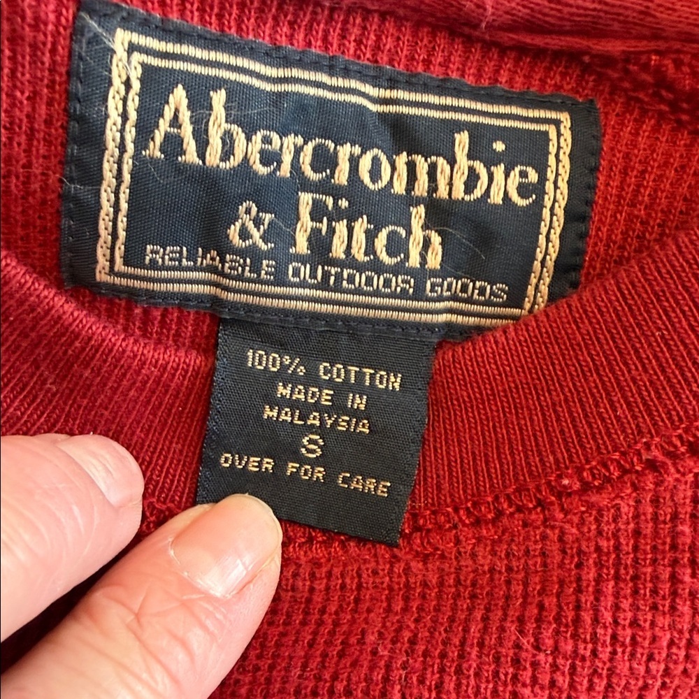 Abercrombie & Fitch muscle Y2K Red Long Sleeve Crewneck waffle knit size S - Picture 7 of 9